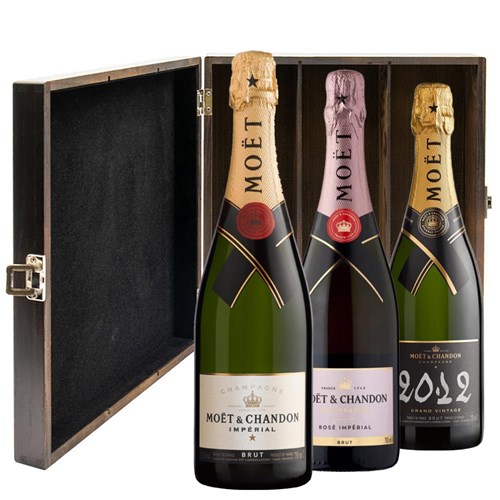 The Moet & Chandon Collection Treble Elm Wood Gift Boxed Champagne (3x75cl)